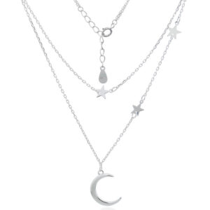 A moon and stars 925 silver two layers 925 chain necklace