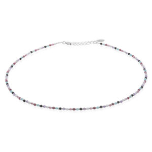 A precious gemstones with silver spacer choker necklace