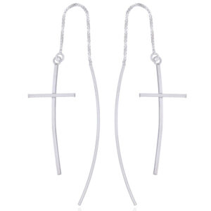 A pair of plain sterling silver cross threader earrings superb shine