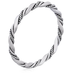 A twisted silver wire stacking ring three textures