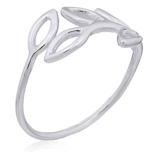 A elemental branch silver ring with open leaves
