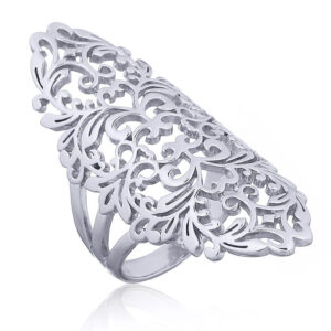 A long 925 silver lace-like filigree ring
