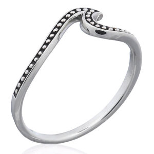 A beaded wavy oxidized silver ring