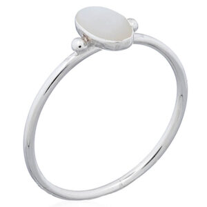 A mother of pearl long oval shaped 925 sterling silver ring