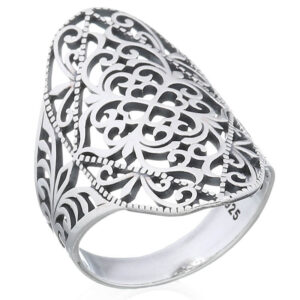 A filigree flower plain 925 silver ring