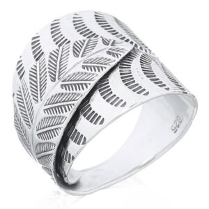 A folded leaf 925 plain silver ring