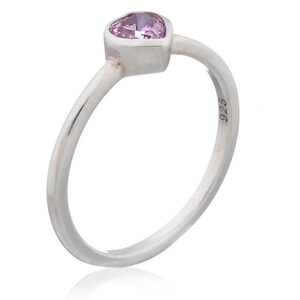 A heart silver ring pink cubic zirconia