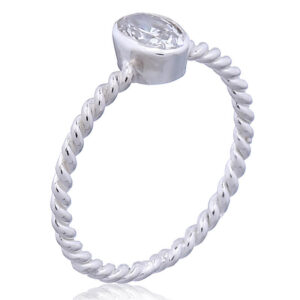 A twisted wire silver ring oval white cz