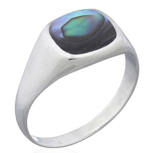 A silver corners rounded rectangle abalone shell ring