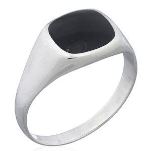 A 925 silver rounded corners rectangle synthetic stone ring