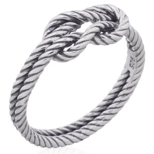 A tie the twisted wires knot silver ring