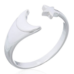 A parallel moon and star 925 sterling silver ring