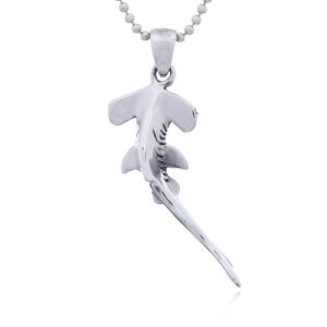 An antiqued flutes sterling silver hammerhead shark pendant