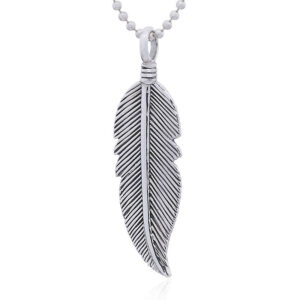 A native american inspired silver feather pendant