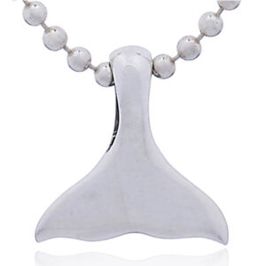 A small sterling silver whale tail fin charm pendant convex