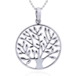 A open circle sterling silver leafy tree of life pendant