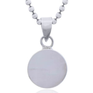 A round iridescent sterling silver mother of pearl pendant