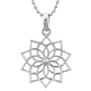 A silver open lotus mandala pendant
