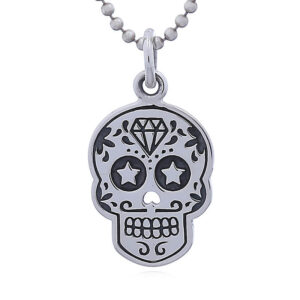 A larger starstruck sugar skull silver pendant