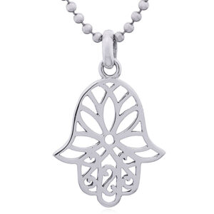 A larger silver hamsa lotus flower pendant