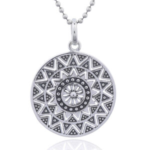 A ethnic sun mandala silver pendant