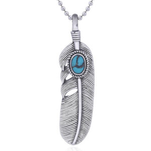 A sterling silver turquoise feather pendant