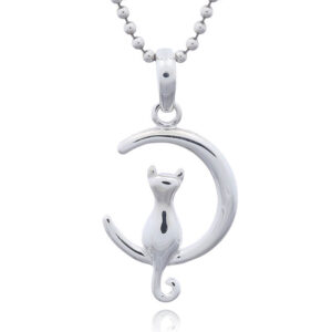 A kitty cat and crescent moon 925 pendant
