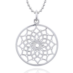 A sterling lotus flower mandala pendant