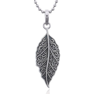An antiqued leaf silver oxidized pendant