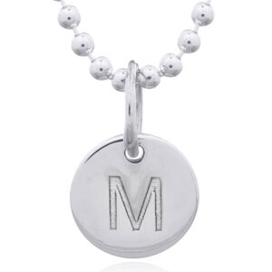 A engraved initial m sterling silver disc pendant