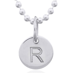 A engraved initial r sterling silver disc pendant