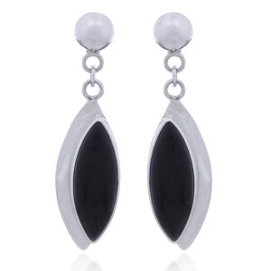 A pair of asymmetrical ear stud earrings marquise cut black agate