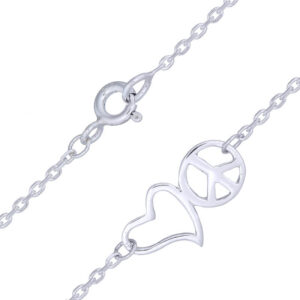 A heart and peace sterling silver anklet