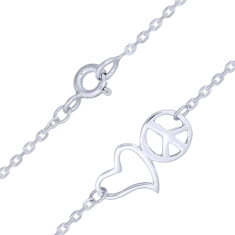 A heart and peace sterling silver anklet