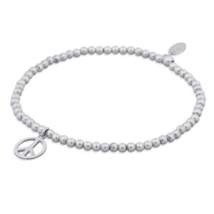 A sterling silver beads stretch bracelet with peace charm