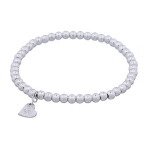 A polished 4mm sterling silver spheres stretch bracelet