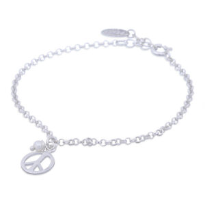 A sterling silver peace charm bracelet with freshwater pearl