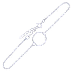 A circle plain charm in sterling silver chain bracelet