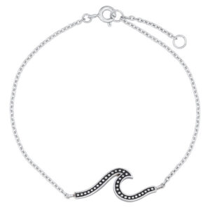 A beaded wavy oxidized 925 silver chain bracelet