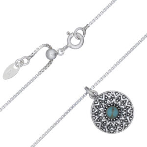 A turquoise sun mandala 925 silver adjustable chain necklace