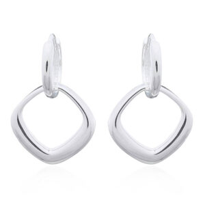 A pair of square charm on 925 silver circle huggie hoop earrings