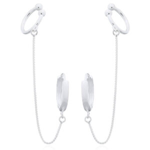 A pair of wire cuff with chain connected huggie hoop 925 silver earrings
