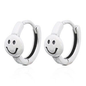 A pair of smile face 925 silver huggie hoop earrings