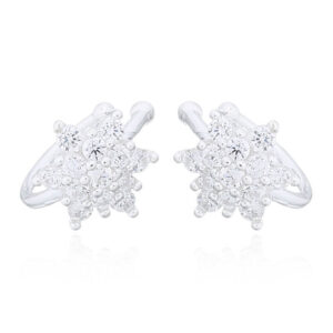 A pair of cz white flower 925 silver wire ear cuff earrings