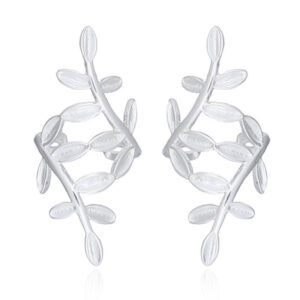 A pair of floral puffy leaf 925 silver ear cuff earrings
