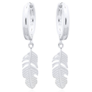 A pair of feather 925 silver huggie hoop earrings