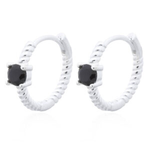 A pair of black cz on twisted 925 silver huggie hoop earrings