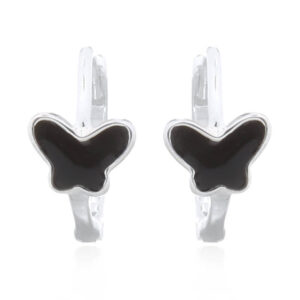 A pair of black butterfly in 925 silver huggie hoop earrings