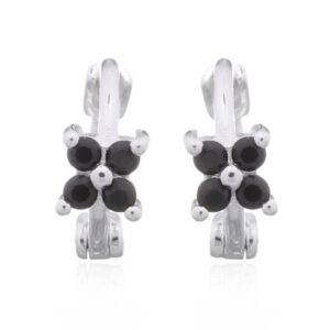 A pair of cz black flower 925 silver huggie hoop earrings