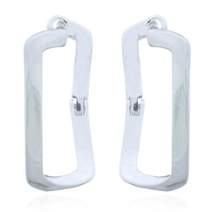 A pair of curly rectangle long silver clip hoop earrings